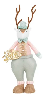 Rena Em Pé Com Feliz Natal Azul E Rosa
