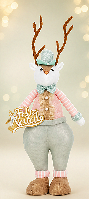 Rena Em Pé Com Feliz Natal Azul E Rosa