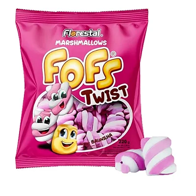 Marshmallows Fofs Twist Baunilha Branco e Rosa 220g - Florestal