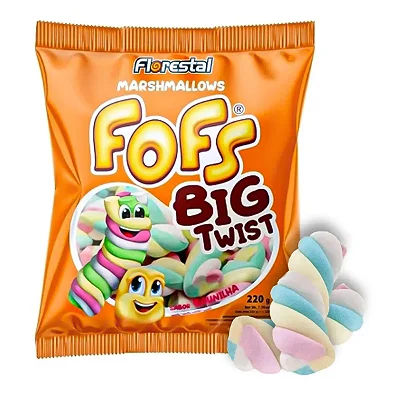 Marshmallow Fofs Big Twist Baunilha Colorido 220g - Florestal