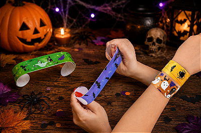 Kit com 24 Pulseiras Bate-Enrola Halloween