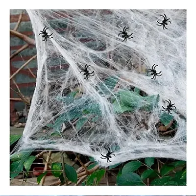Kit Mini Aranhas Com Teia Branca Artificial - Decoração de Halloween