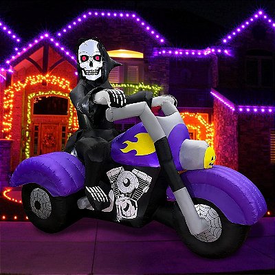 Inflável de Halloween Morte em Moto Gigante 2,44m com LED