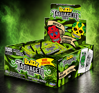 Chiclete Buzzy Tatuagem Tribal Hortelã 360g – Com Tatuagens Temporárias