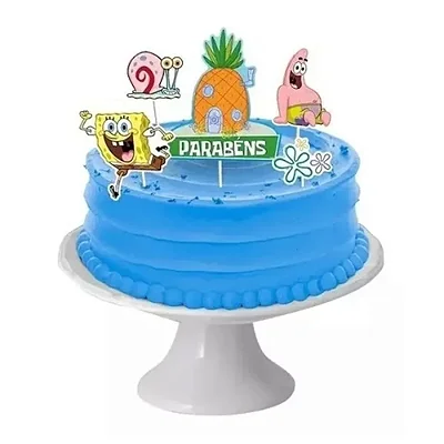 Decoração de Bolo Cenário Festa Bob Esponja - 5 Unidades (1 Grande 23x14cm + 4 Menores 11x6cm)