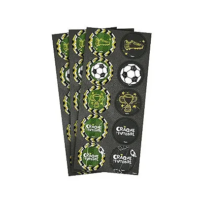 Adesivo Redondo Festa Futebol - 3 Cartelas Com 10 Adesivos Cada (30 Unidades)