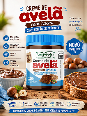 Creme de Avelã com Cacau Zero Adição de Açúcares Bom Princípio 250g
