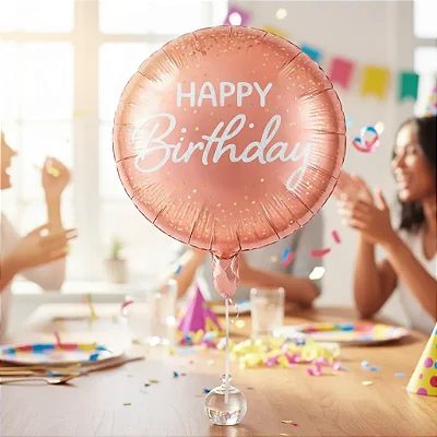 Balão Metalizado Happy Birthday 18 Pol 45cm - Flutua com Gás Hélio