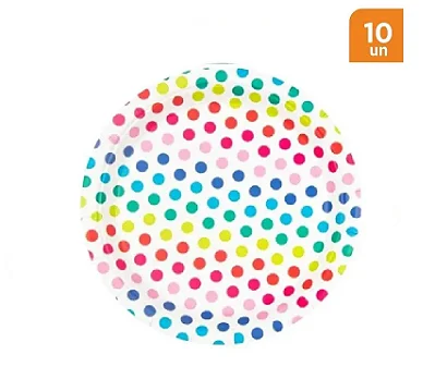 Prato de Papel Poá Colorido 18cm – Descartável para Festa – 10 Unidades