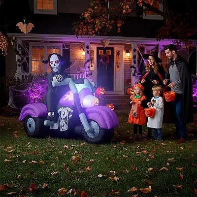 Inflável Motoqueiro Caveira Halloween com LED 1,85m