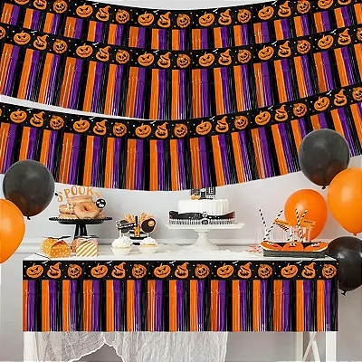 Cortina Metalizada Halloween Tricolor Roxo, Preto e Laranja 3m x 30cm
