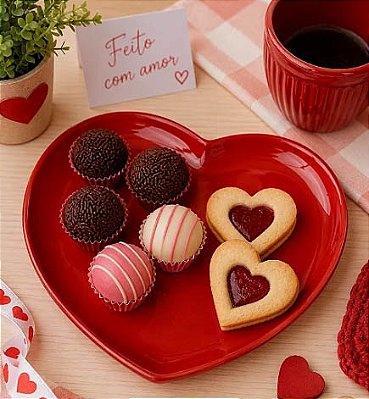 Bandeja Coração Acrílico Vermelho Luxo para Decoração de Festas 20cm