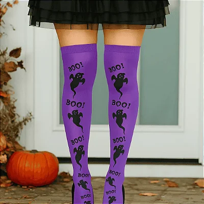 Meia Longa Halloween Ghost Fantasma "BOO!" – 1 Par