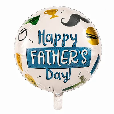 Balão Metalizado Redondo Happy Father's Day 18" (45cm) – Flutua com Gás Hélio