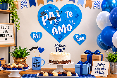 Painel E.V.A. Coração Grande Feliz Dia dos Pais "Pai Te Amo" 44x48cm