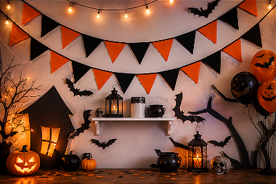 Bandeirinha Triangular Halloween em Papel de Seda 10 Metros com 20 Bandeirinhas