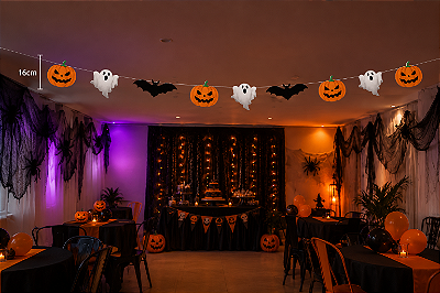 Faixa De Halloween Abóbora Morcego e Fantasminha
