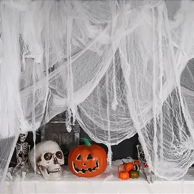 Tecido Envelhecido Assustador para Decoração de Halloween 150x80cm Branco
