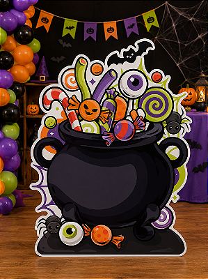 Decoração Rígida Caldeirão de Doces Halloween Infantil em Papel Cartão – 44x34cm