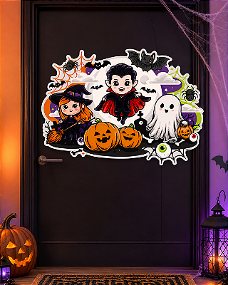 Decoração de Porta/Parede Cenário Halloween Infantil 63x44cm – Painel em Papel Cartão