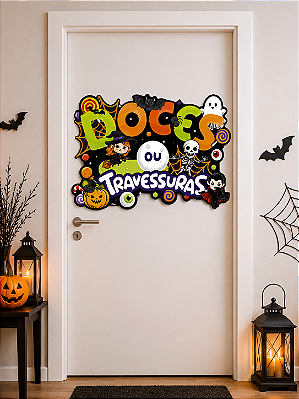 Decoração de Porta/Parede Cenário Doces ou Travessuras Infantil 63x44cm – Painel em Papel Cartão