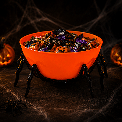 Cestinha com Pés de Aranha Laranja Halloween 16x8cm