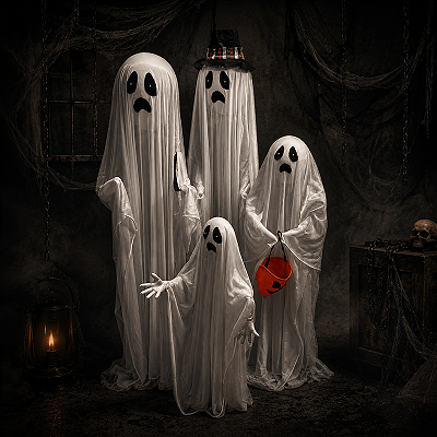 Família de Fantasmas Iluminados 160cm – Decoração de Halloween com LED