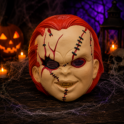 Máscara Chucky Halloween Terror para Fantasia e Cosplay