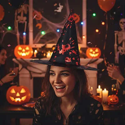 Chapéu De Bruxa Preto Com Sangue Assustador Halloween