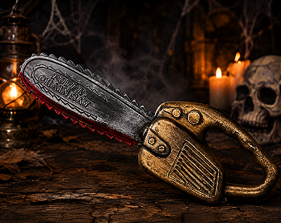 Motosserra de Brinquedo com Sangue Halloween 40cm – Acessório para Fantasia Terror