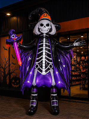 Balão Metalizado Bruxa Gigante Halloween 2,45 Metros com Bomba Manual