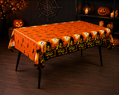Toalha Plástica de Mesa Halloween Morcegos 137x183cm