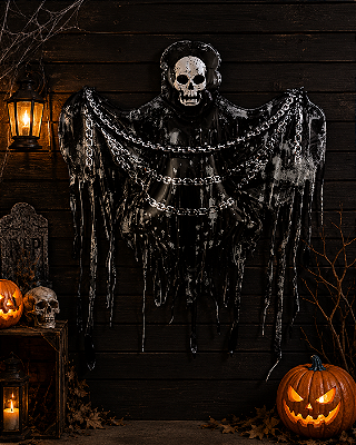 Balão Metalizado Caveira com Capa Halloween Gigante 150cm