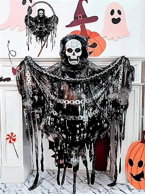 Balão Metalizado Caveira com Capa Halloween Gigante 150cm