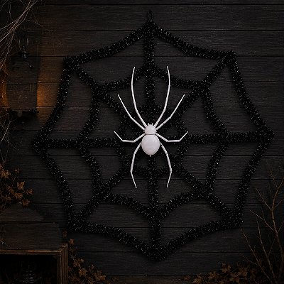 Enfeite Teia com Aranha Festão Halloween 30cm