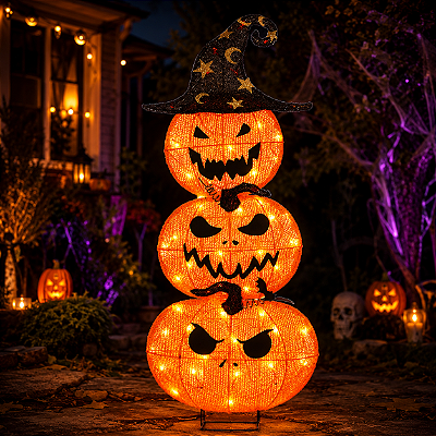 Silhueta de Chão Abóboras com LED Halloween 115cm
