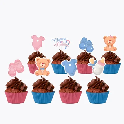 Pick para Docinhos e Salgados Festa Chá de Revelação 10cm - 8 Unidades