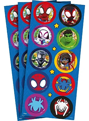 Adesivo Redondo Spidey e Seus Amigos - 3 Cartelas Com 10 Adesivos Cada (30 Unidades)