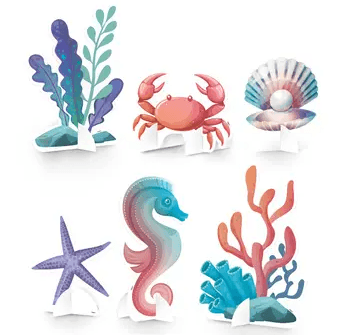 Enfeite de Mesa Fundo do Mar em Papel Cartonado 26cm – Kit com 6 Unidades