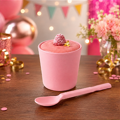 Kit Gourmet com Copo e Colher Piccolo 25ml Rosa – 10 Unidades