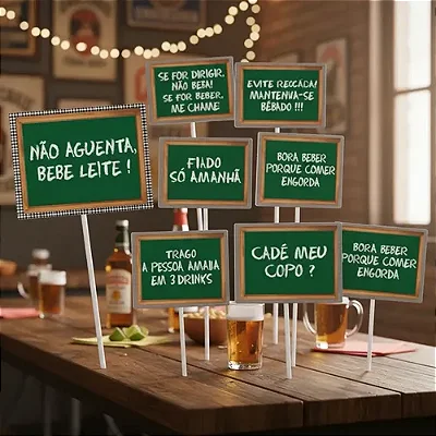 Plaquinhas Divertidas para Festa Boteco e Bar – 10 Unidades