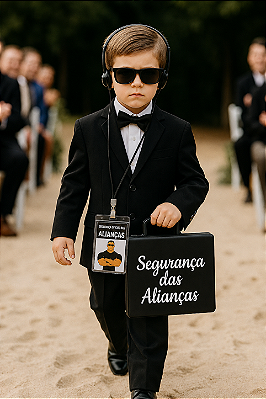 Crachá Segurança das Alianças para Pajem de Casamento com Cordão