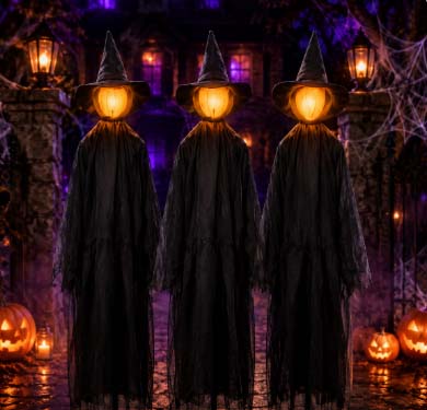 Trio de Meninas Sem Rosto com LED Halloween – 1,50 Metro