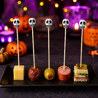 Palito Decorativo Caveira Halloween 12cm – 12 Unidades