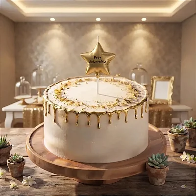 Vela de Aniversário Estrela Metalizada Dourado – Feliz Aniversário