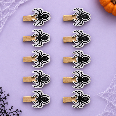 Mini Prendedor de Madeira Halloween Aranha 7cm – 10 Unidades