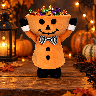 Boneco Porta-Doces Laranja em Veludo 30cm