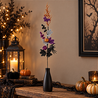 Pick Decorativo Aranha Halloween Preto e Roxo 70cm
