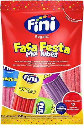 Bala de Gelatina Fini Festa Mix Tubes 15g – Caixa com 10 Unidades