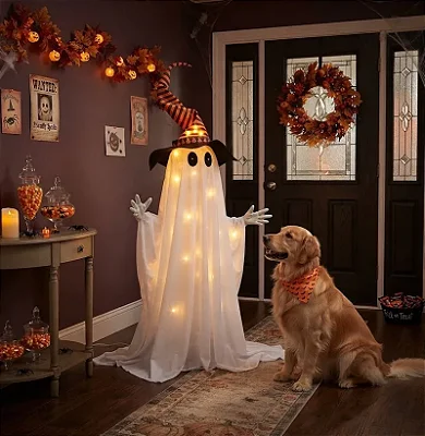Fantasma Halloween com Chapéu Luz, Som e Movimento 80cm
